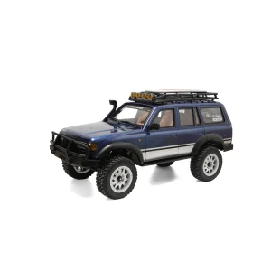 1:12 LC1201 Land Cruiser RC crawler in navy blue, front three-quarter view on white.