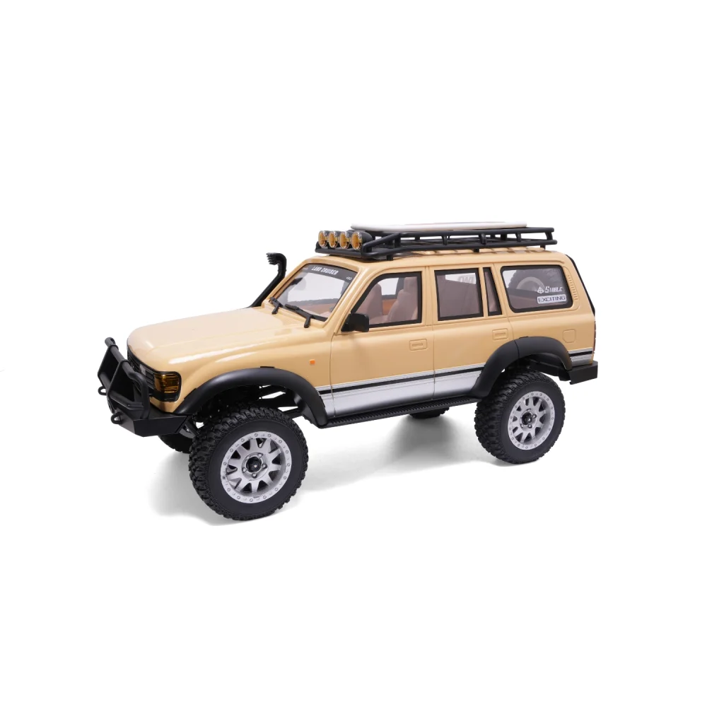 1:12 LC1201 Land Cruiser RC crawler in tan beige, front three-quarter view on white.