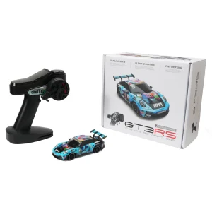 JXC PO4302 1:43 GT3 RS RC drift car, blue racing livery, with retail box and transmitter
