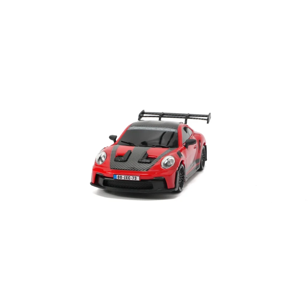 JXC PO4302 1:43 GT3 RS RC drift car, red racing livery, front view