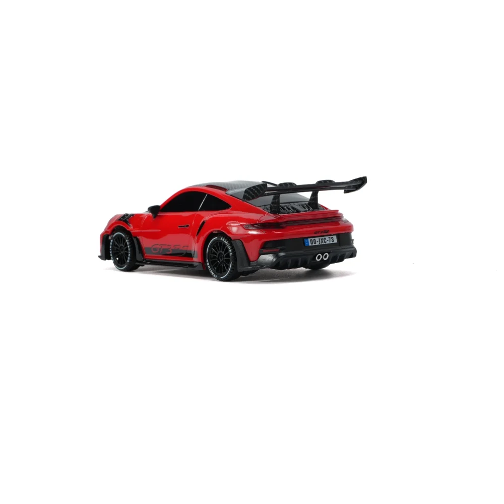 JXC PO4302 1:43 GT3 RS RC drift car, red racing livery, rear three-quarter view