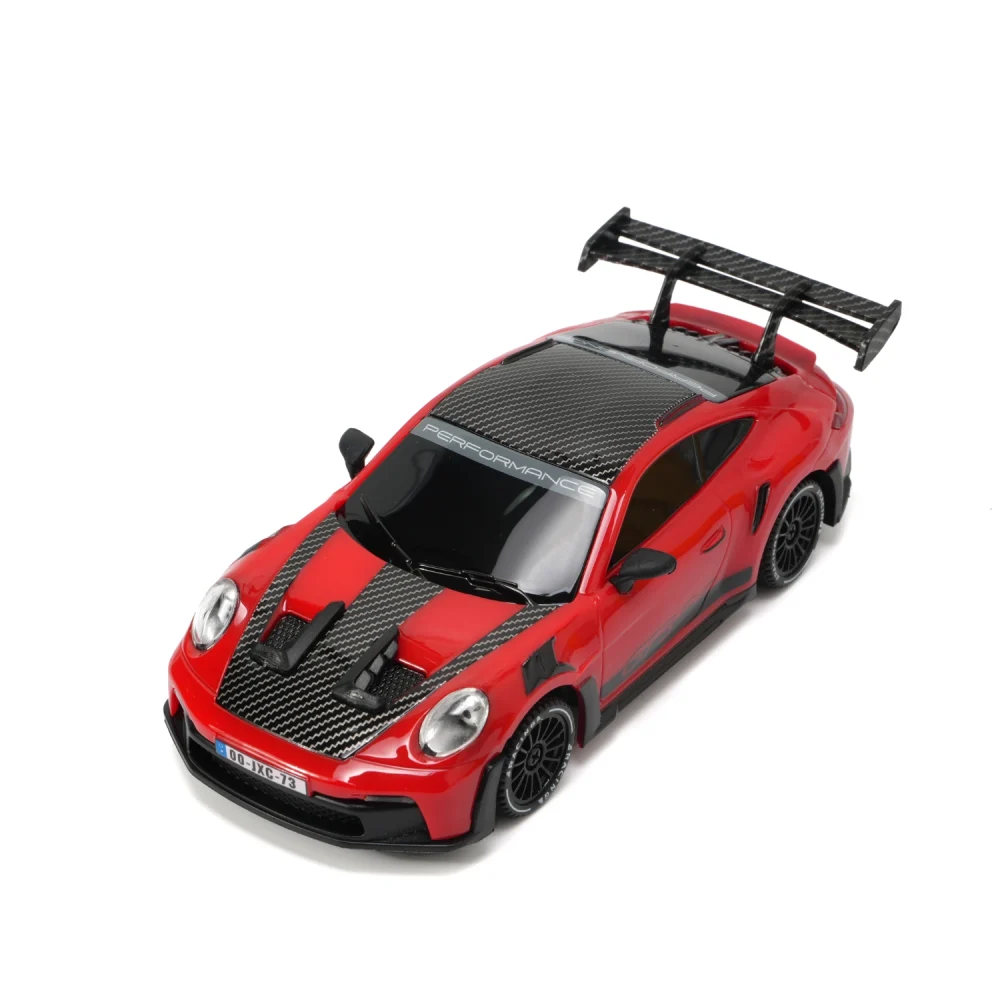 JXC PO4302 1:43 GT3 RS RC drift car, red racing livery, top view