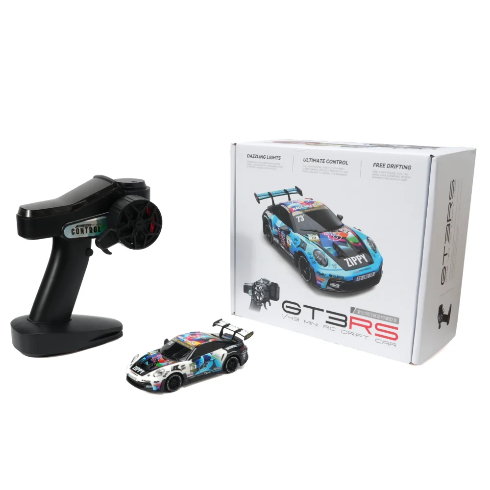 JXC PO4302 1:43 GT3 RS RC drift car, white racing livery, with retail box and transmitter