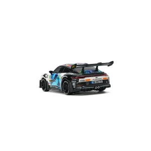 JXC PO4302 1:43 GT3 RS RC drift car, white racing livery, rear three-quarter view