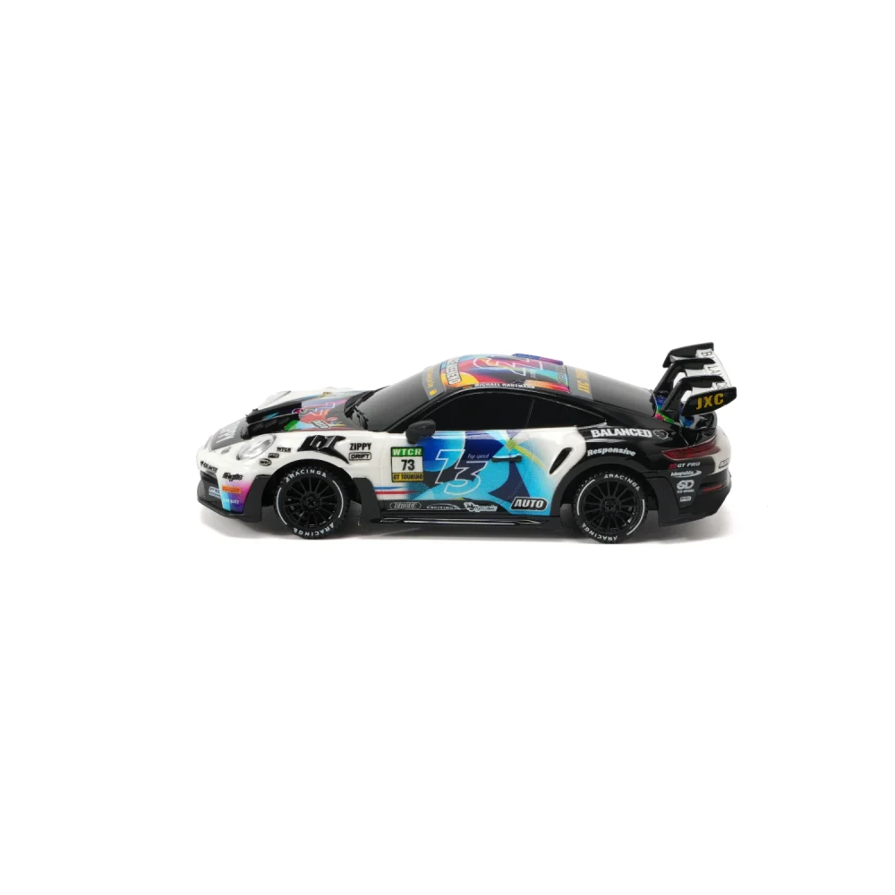 JXC PO4302 1:43 GT3 RS RC drift car, white racing livery, side view