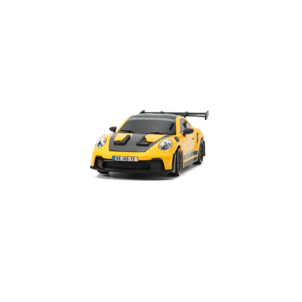 JXC PO4302 1:43 GT3 RS RC drift car, yellow racing livery, front view