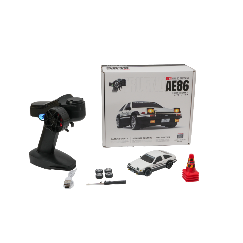 AE86 (AE4386) 1:43 RC drift car in its retail display box, packed for export