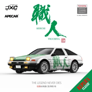 AE4301 1:43 AE86 RC drift car with green shokunin calligraphy livery on white