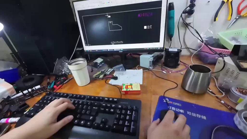 Engineer designing RC car parts in CAD at the factory (10 词)