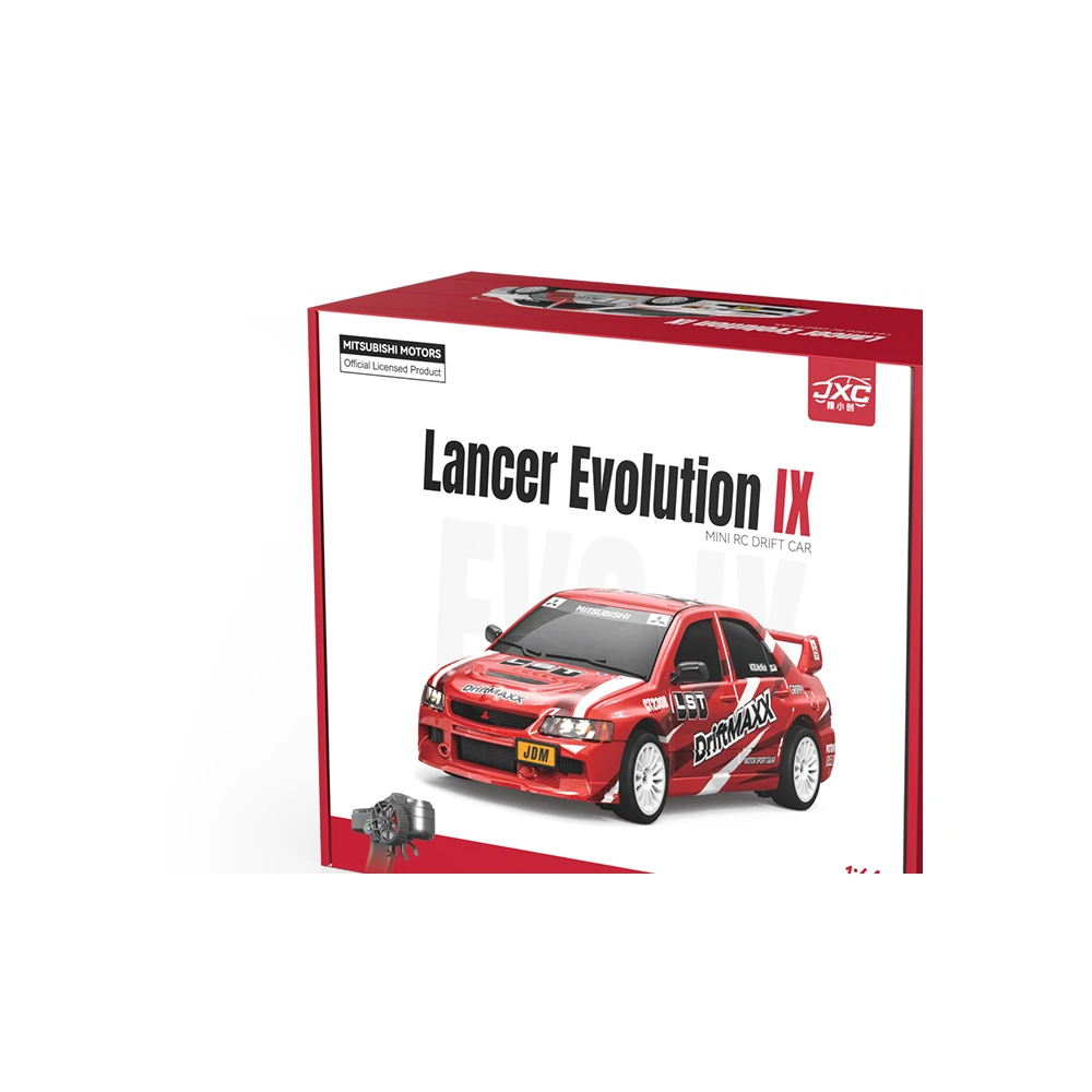 Lancer Evolution IX RC drift car retail box with Mitsubishi Official Licensed Product mark
