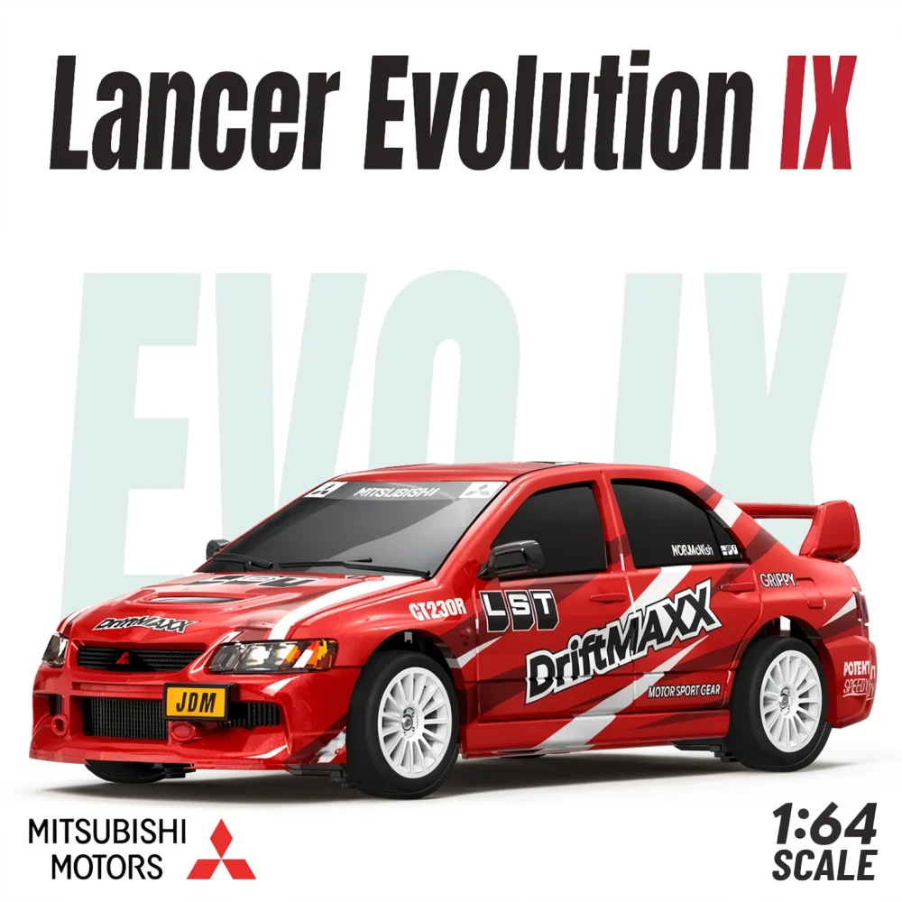 JXC EVO6409 1:64 Mitsubishi Lancer Evolution IX RC drift car in red DriftMAXX livery