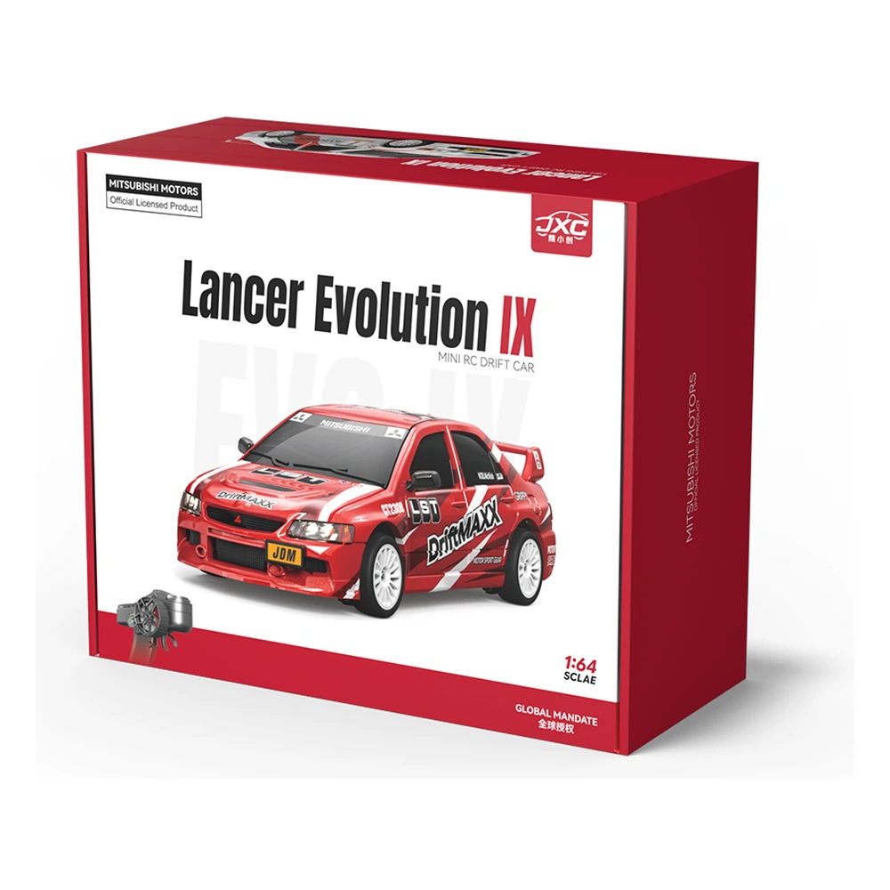 JXC EVO6409 retail color box, front panel with Mitsubishi Motors Official Licensed Product mark